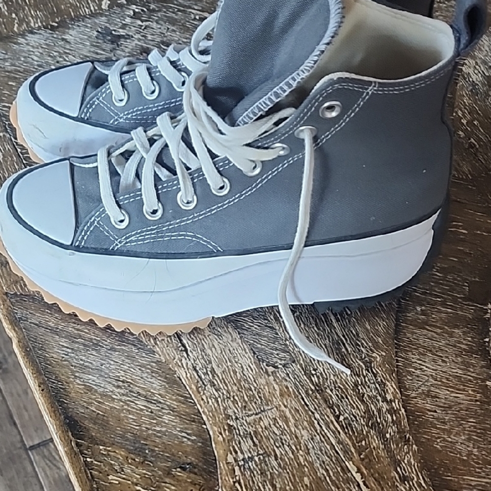 Converse Gray and White High-Top Sneakers with Platform Sole